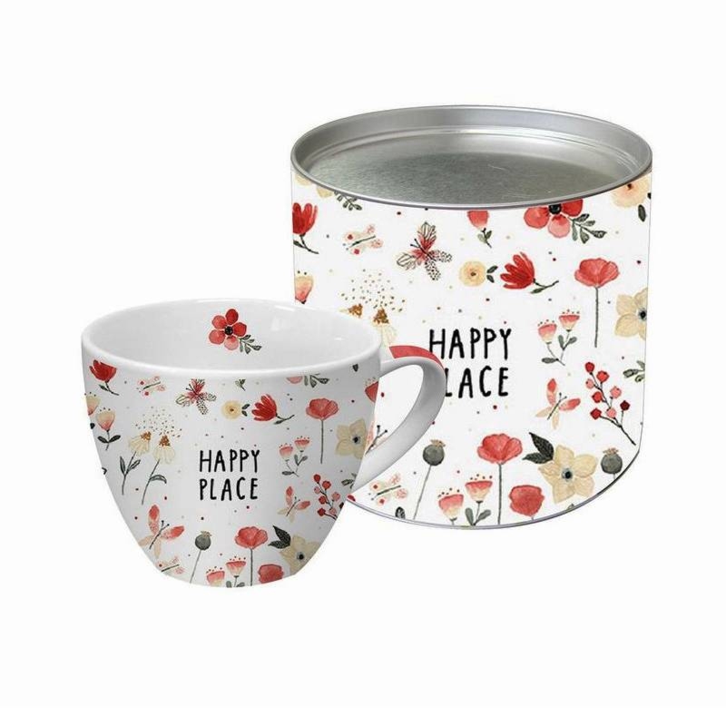 Kubek porcelanowy (450 ml) Happy Place w ozdobnej puszce PPD