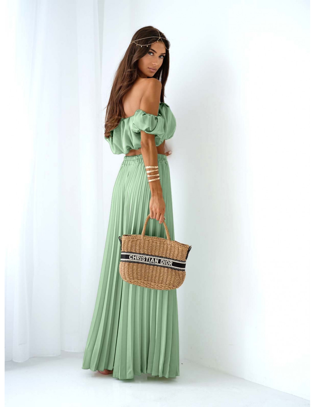 Stylowy komplet top z szerokimi spodniami ISOLA