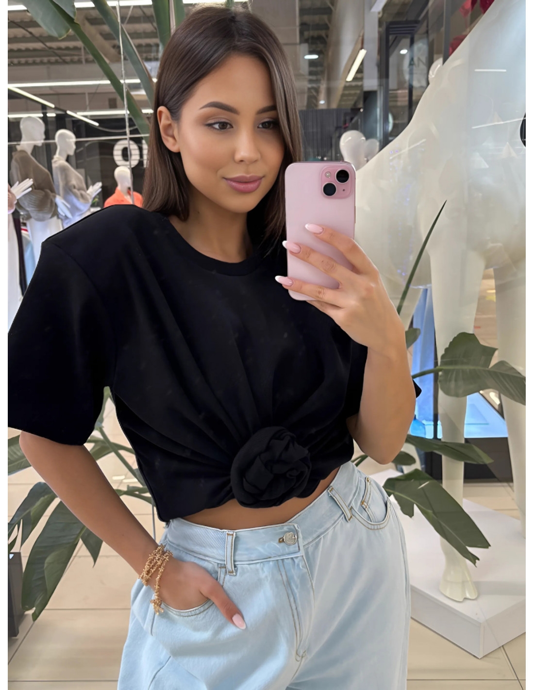 Bawełniana bluzka t-shirt z różą CAROLA
