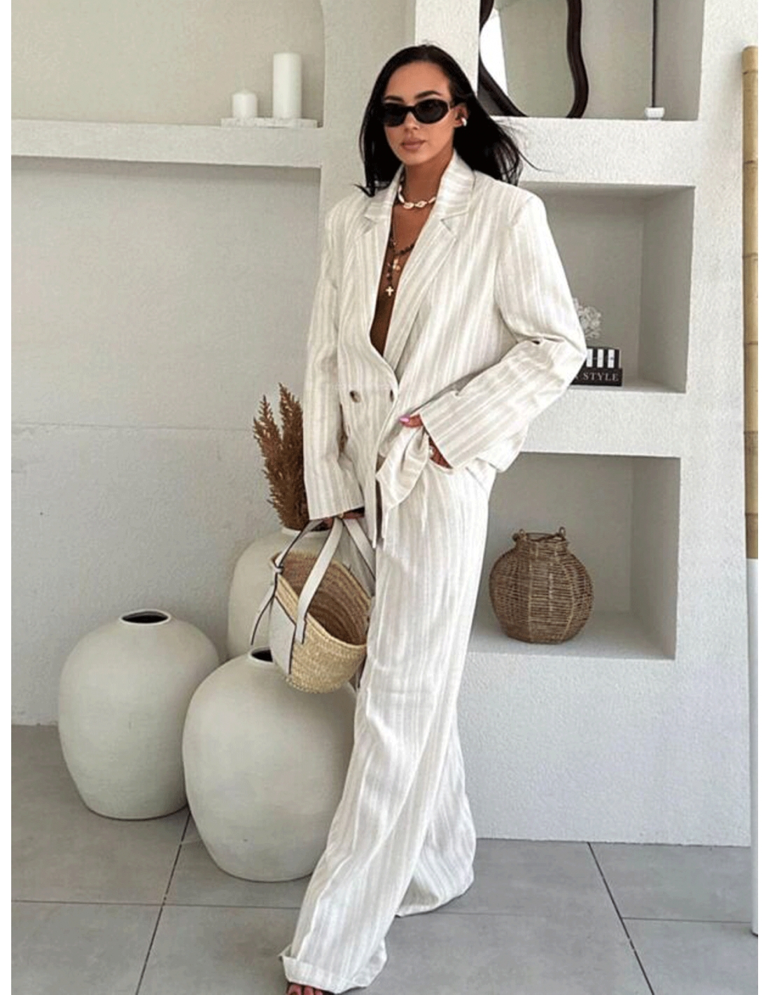 Eleganckie lniane spodnie z kantem CHELY