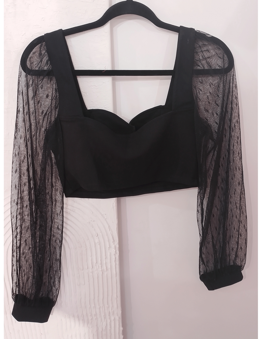 WP bluzka crop top z tiulowymi rękawami