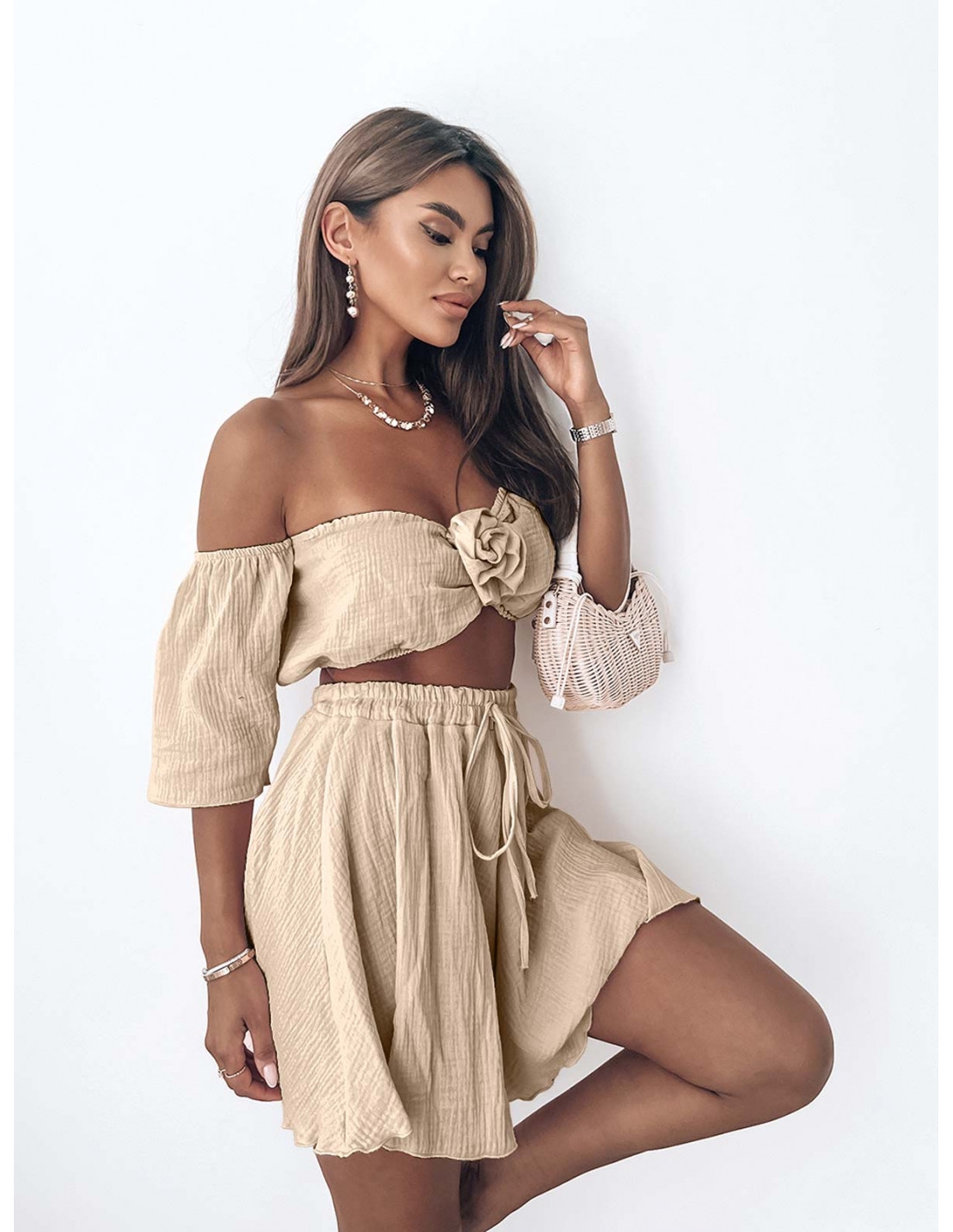 Muślinowy komplet crop top i spodenki ALTEA