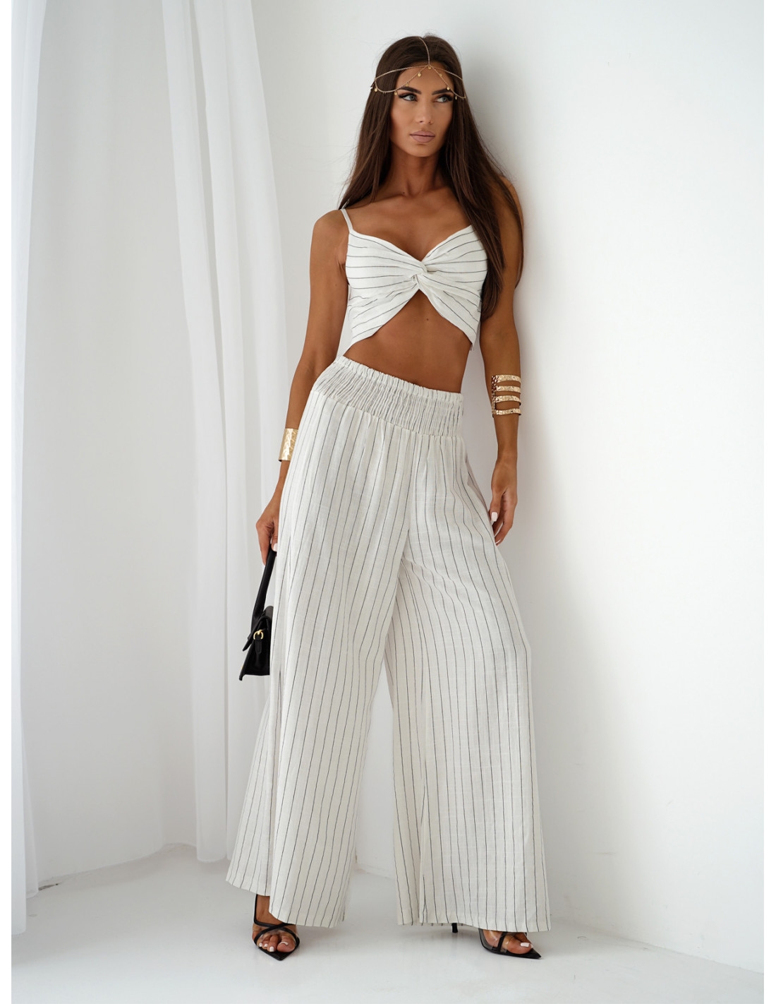 Lniany komplet crop top i szerokie spodnie SETI