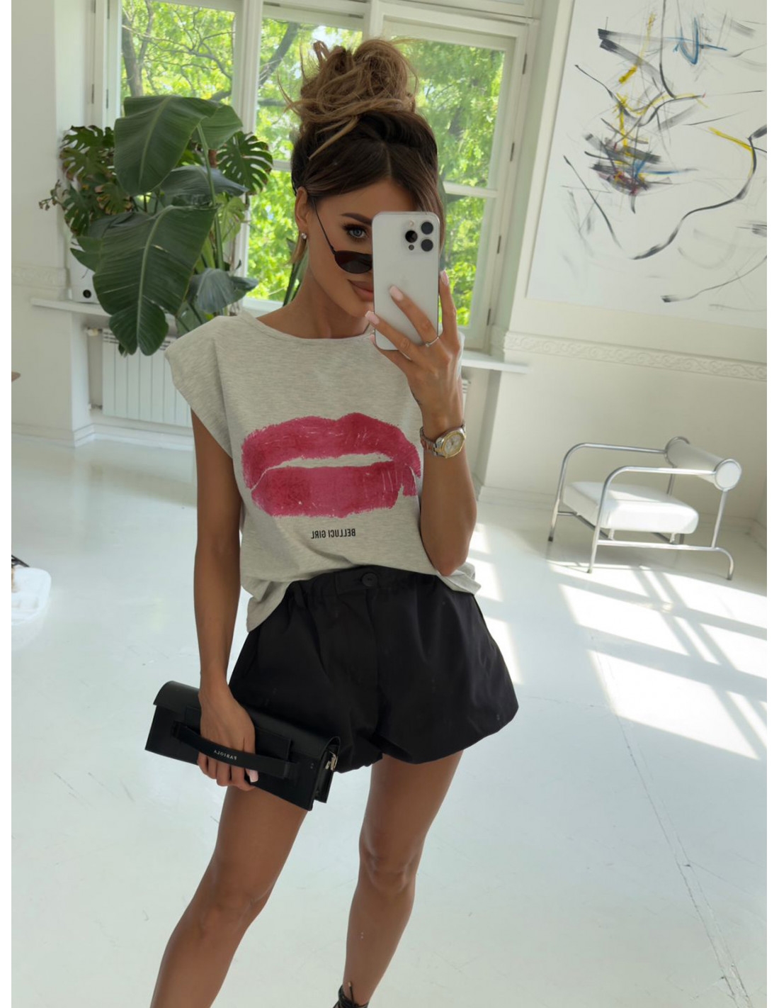 Bawełniany t-shirt z poduszkami VAYRA