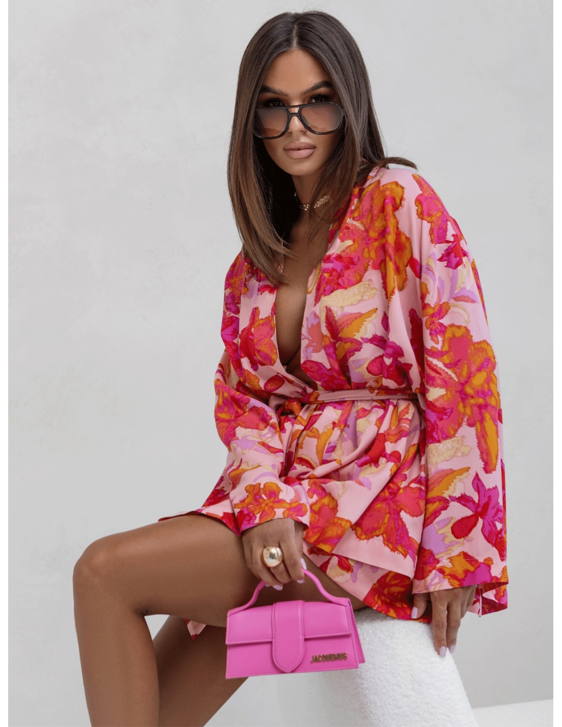 Wiskozowe kimono z wiązaniem PIRA w print