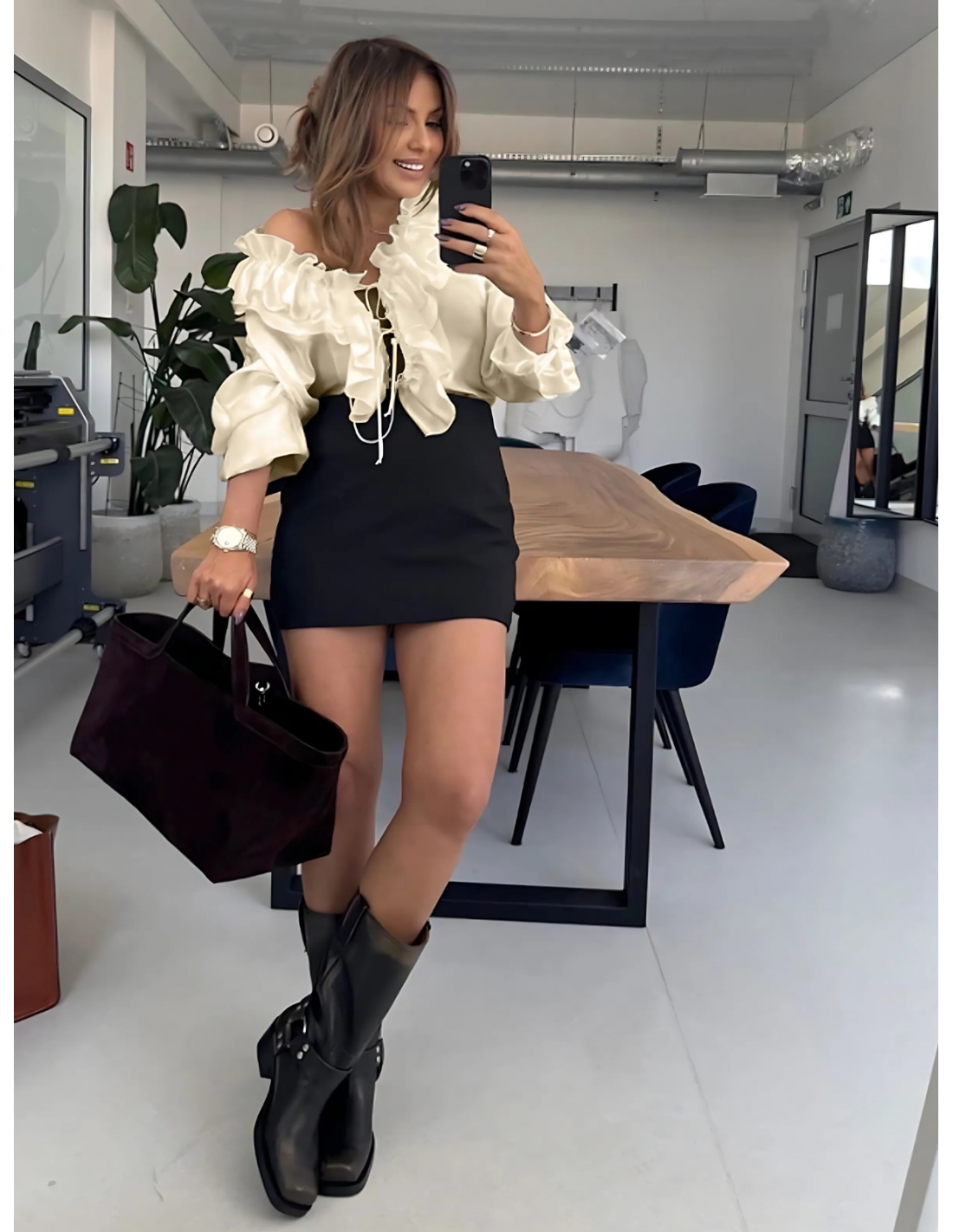 Bluzka koszulowa z tencelu z falbanami KELLY
