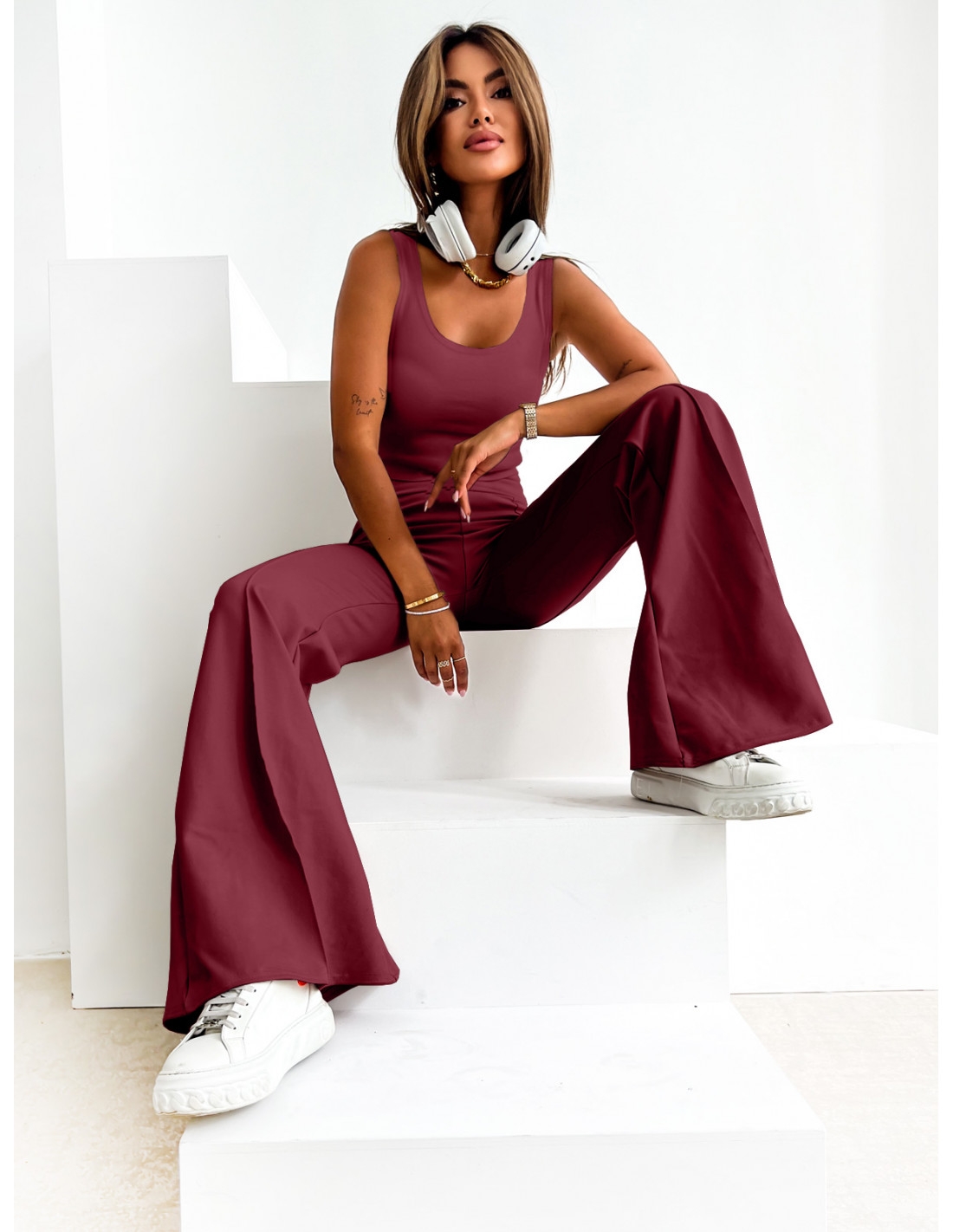 Komplet crop top i spodnie dzwony modelujące VIKI