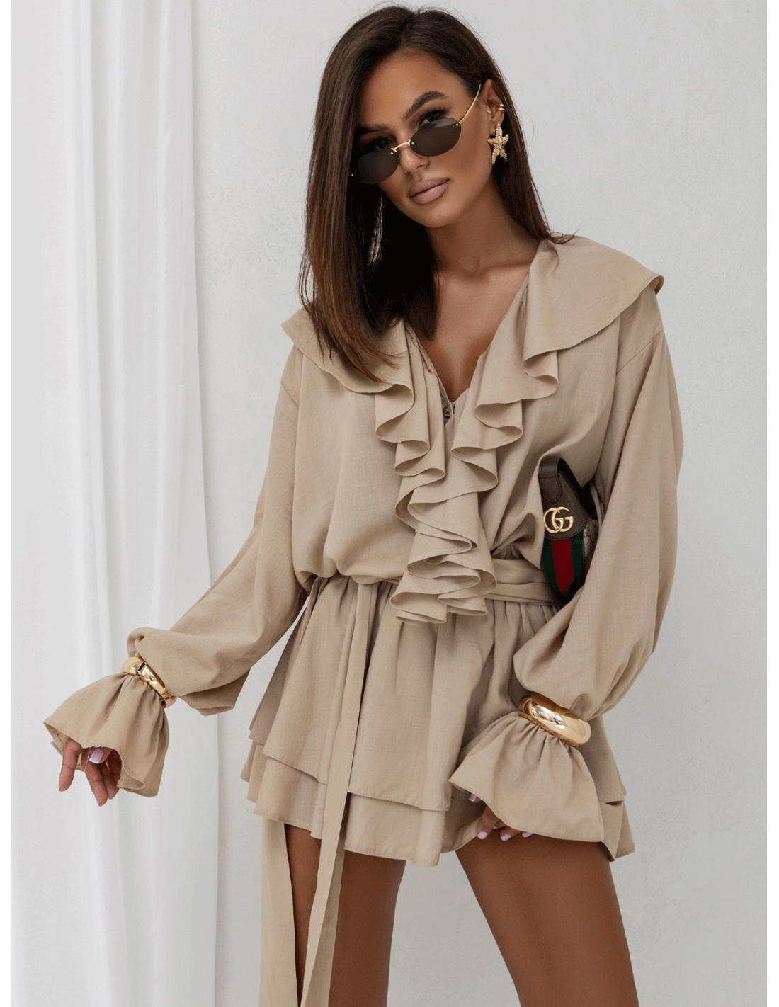 Bawełniana sukienka mini z falbanami OLIVE
