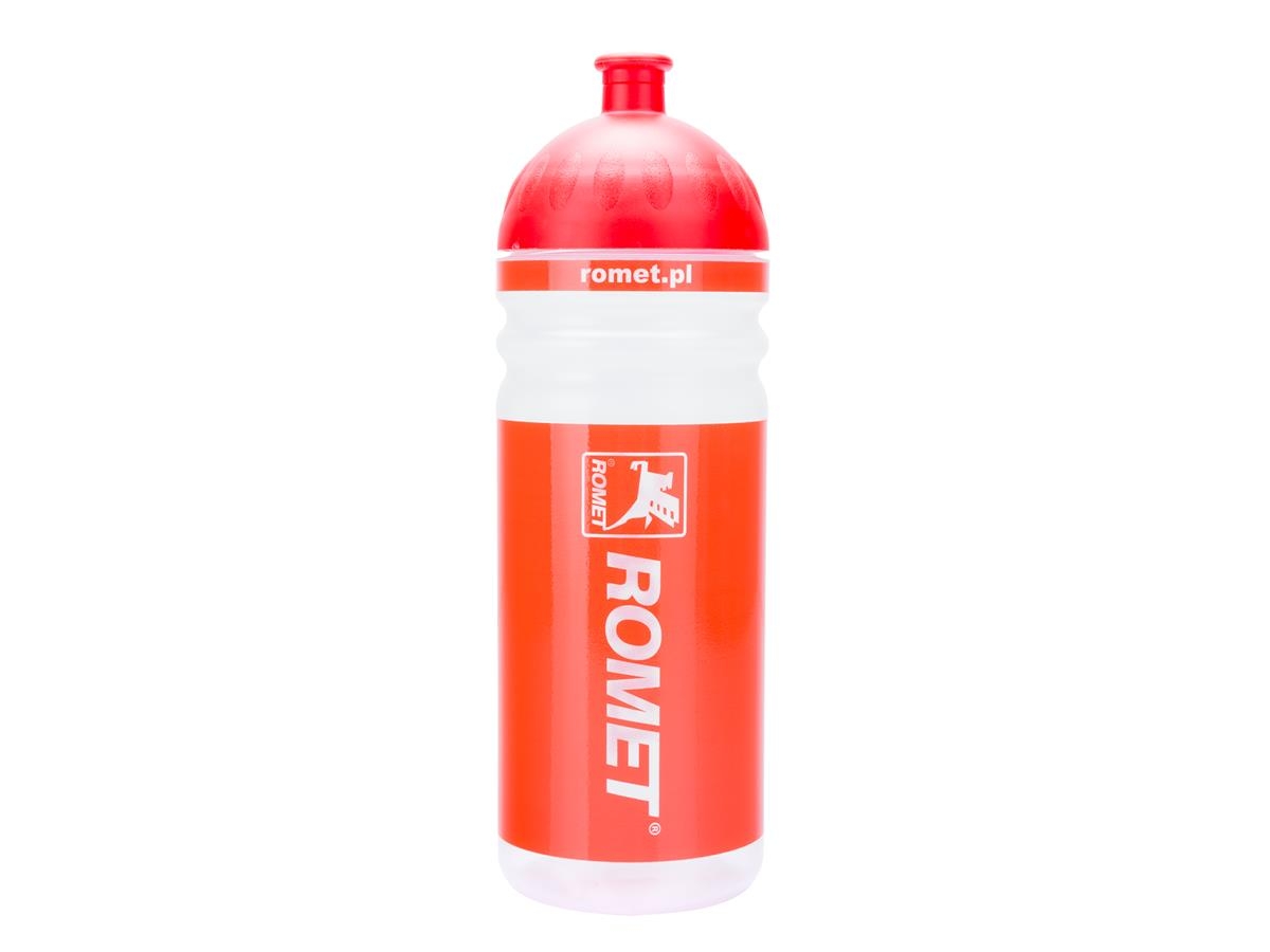 Bidon 0,7 l.  przeźroczysto- czerwony, zakrętka/czerwona  logo ROMET