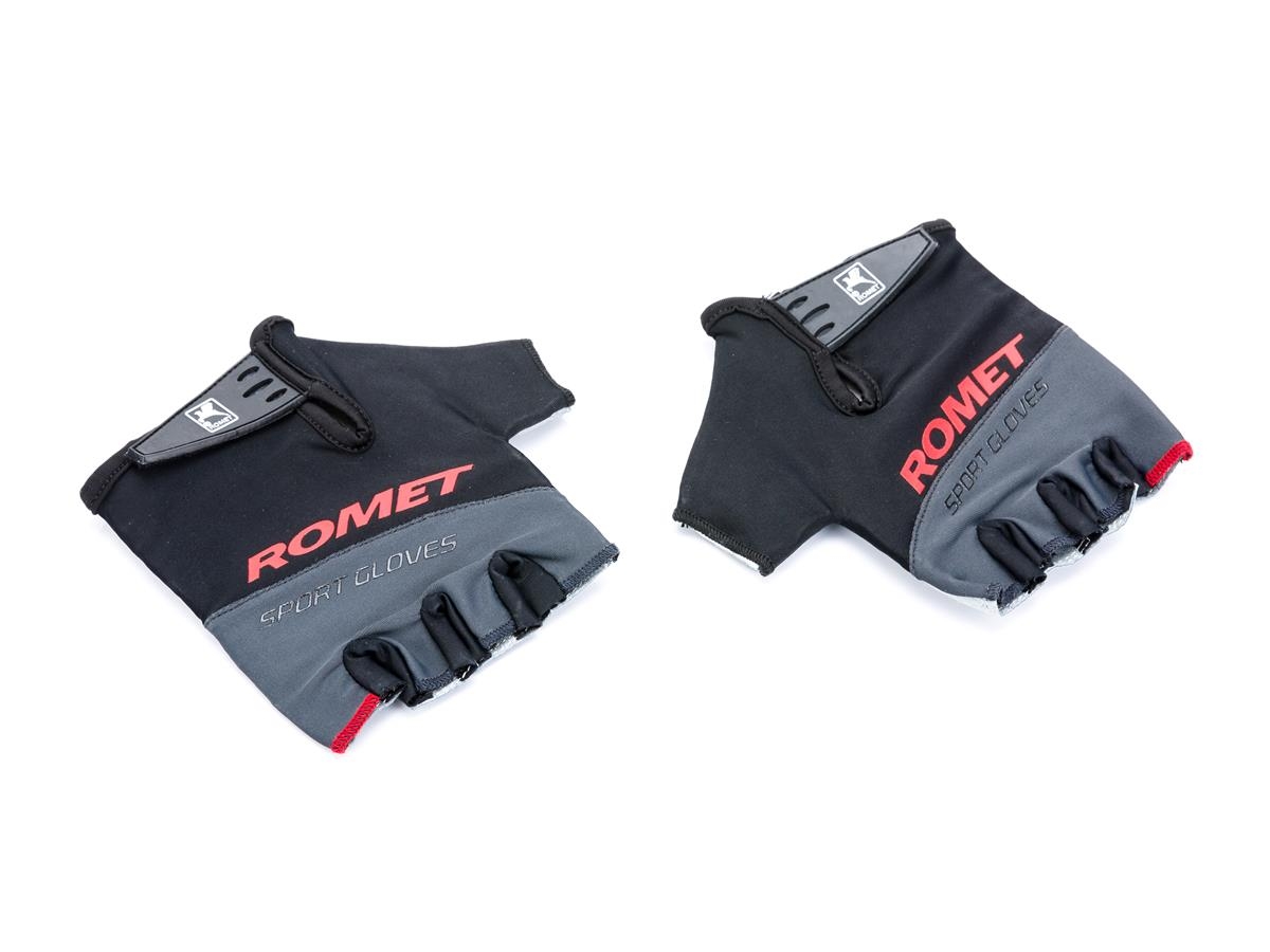 Rękawiczki rowerowe - czarno-popielate z  czerwonym napisem ROMET XL