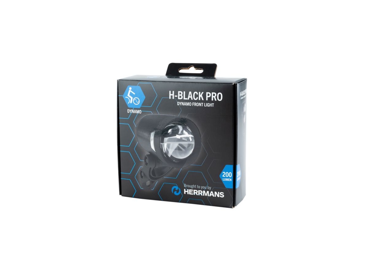 Lampa przednia HERRMANS H-BLACK PRO DYNAMO z uchwytem / z wyłącznikiem, BOX