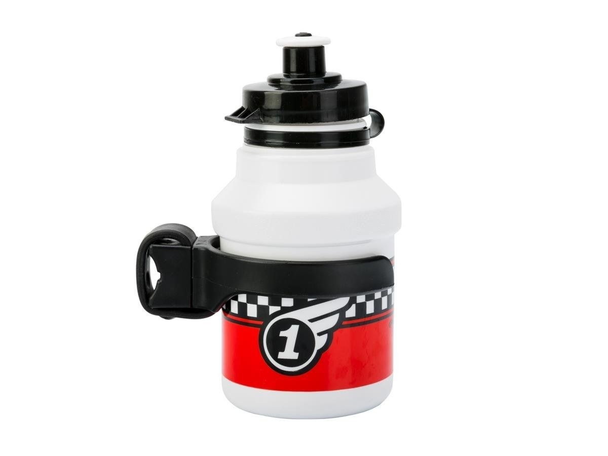 Bidon dziecięcy 0,35 l. POLISPORT RACE z koszyczkiem, biały