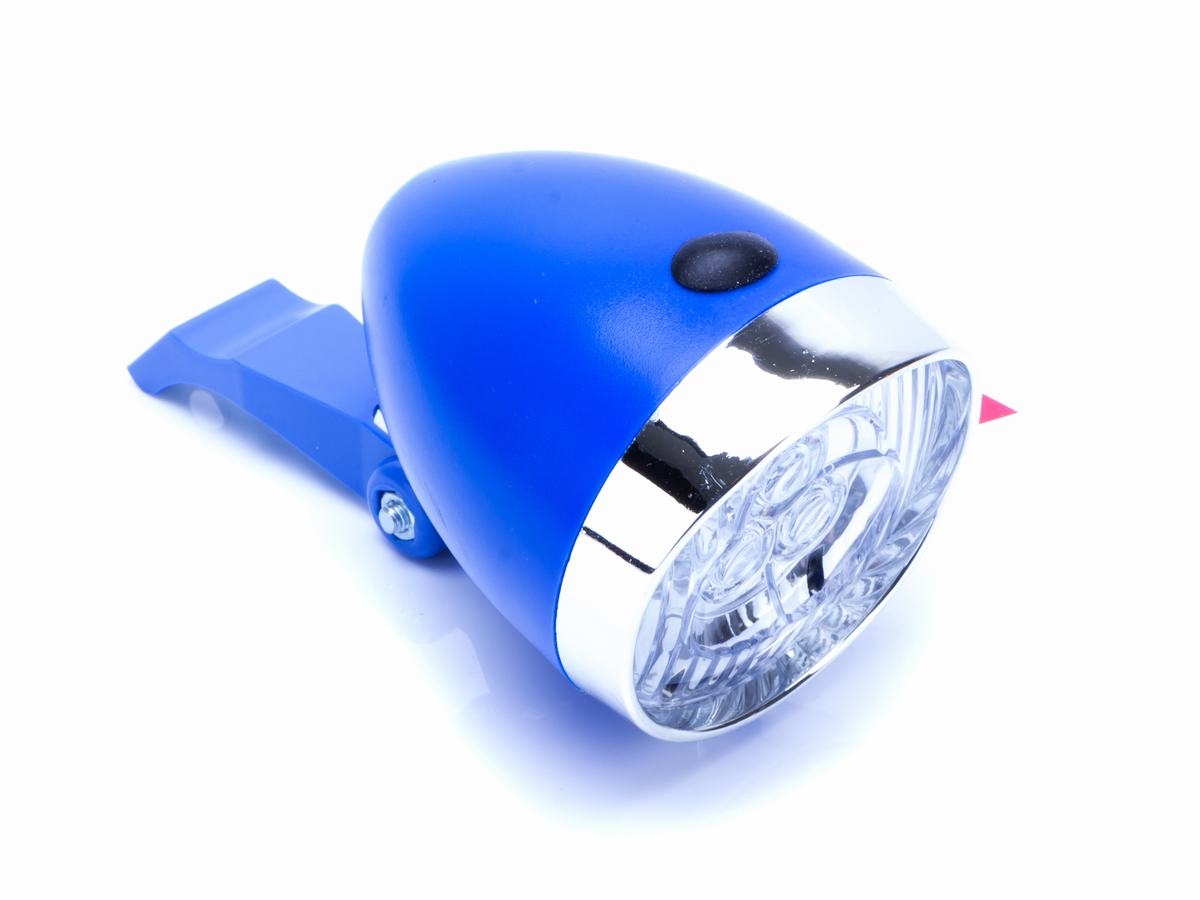 Lampa przód bateryjna 3-LED RETRO niebieska z włącz. 3xAAA  z uchwytem OEM