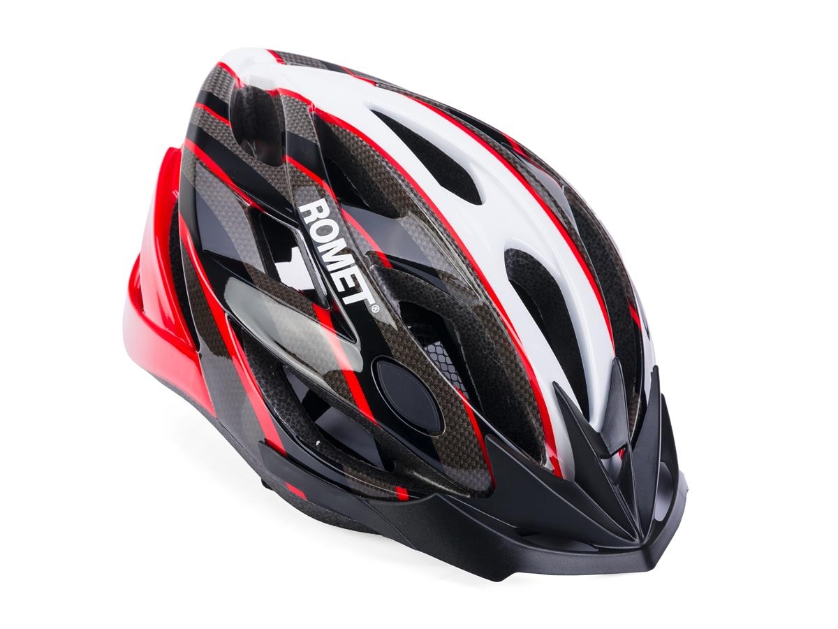 Kask rowerowy ROMET 103 biało szaro czerwony z daszkiem L (58-61)