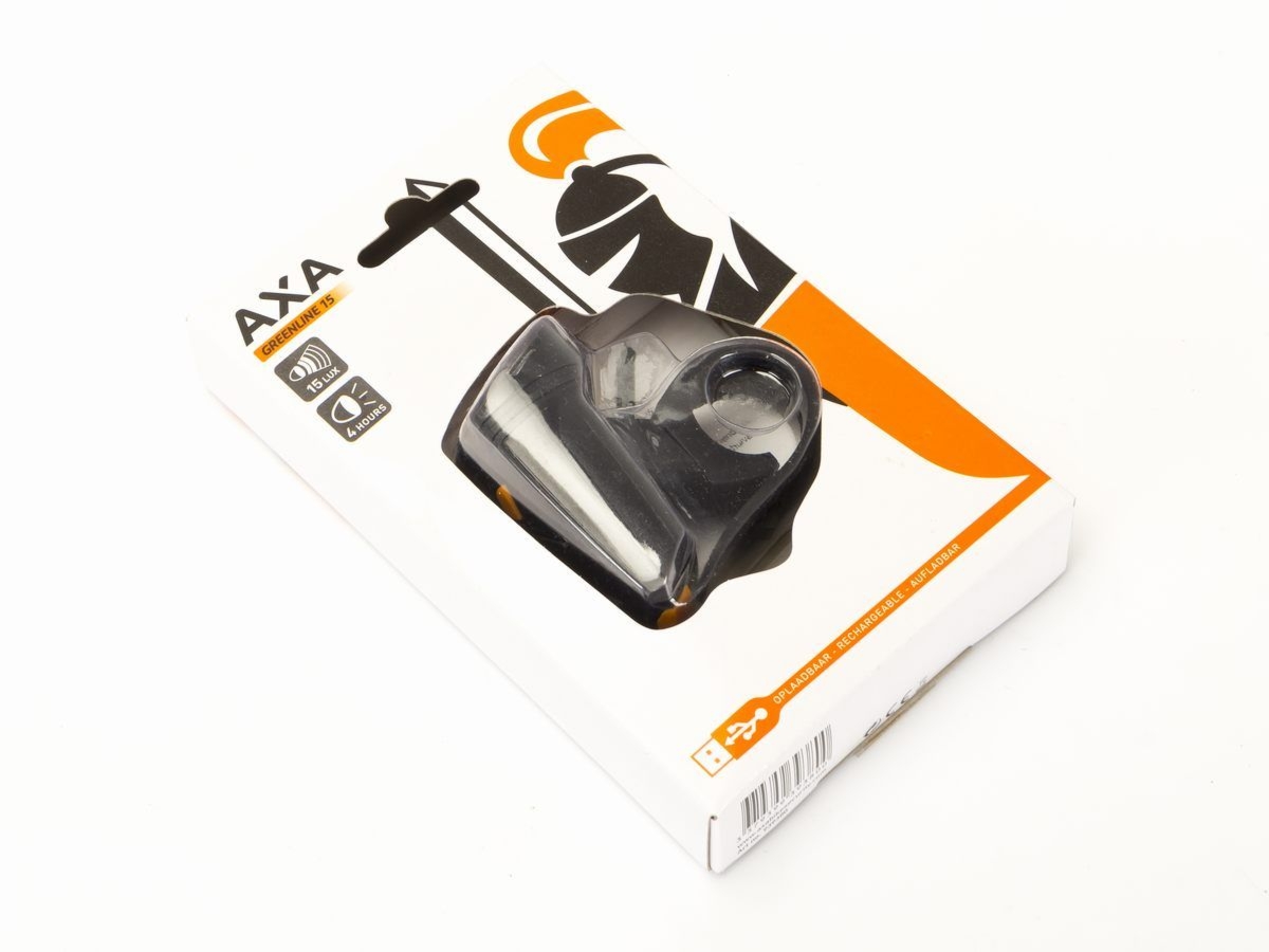 Lampa przód bateryjna AXA GREENLINE 15-LUX 1-LED z uchw. ład. USB, BOX