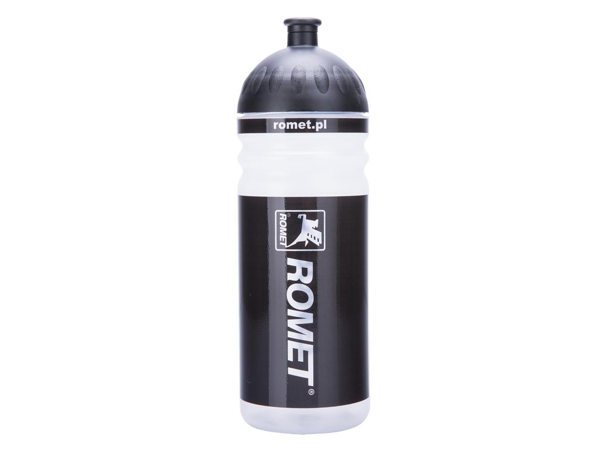 Bidon 0,7 l.  przeźroczysto- czarny, zakrętka/czarna  logo ROMET