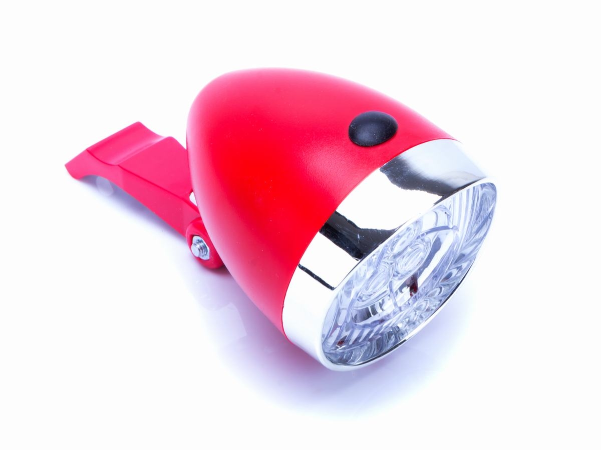 Lampa przód bateryjna 3-LED RETRO czerwona z włącz. 3xAAA  z uchwytem  OEM