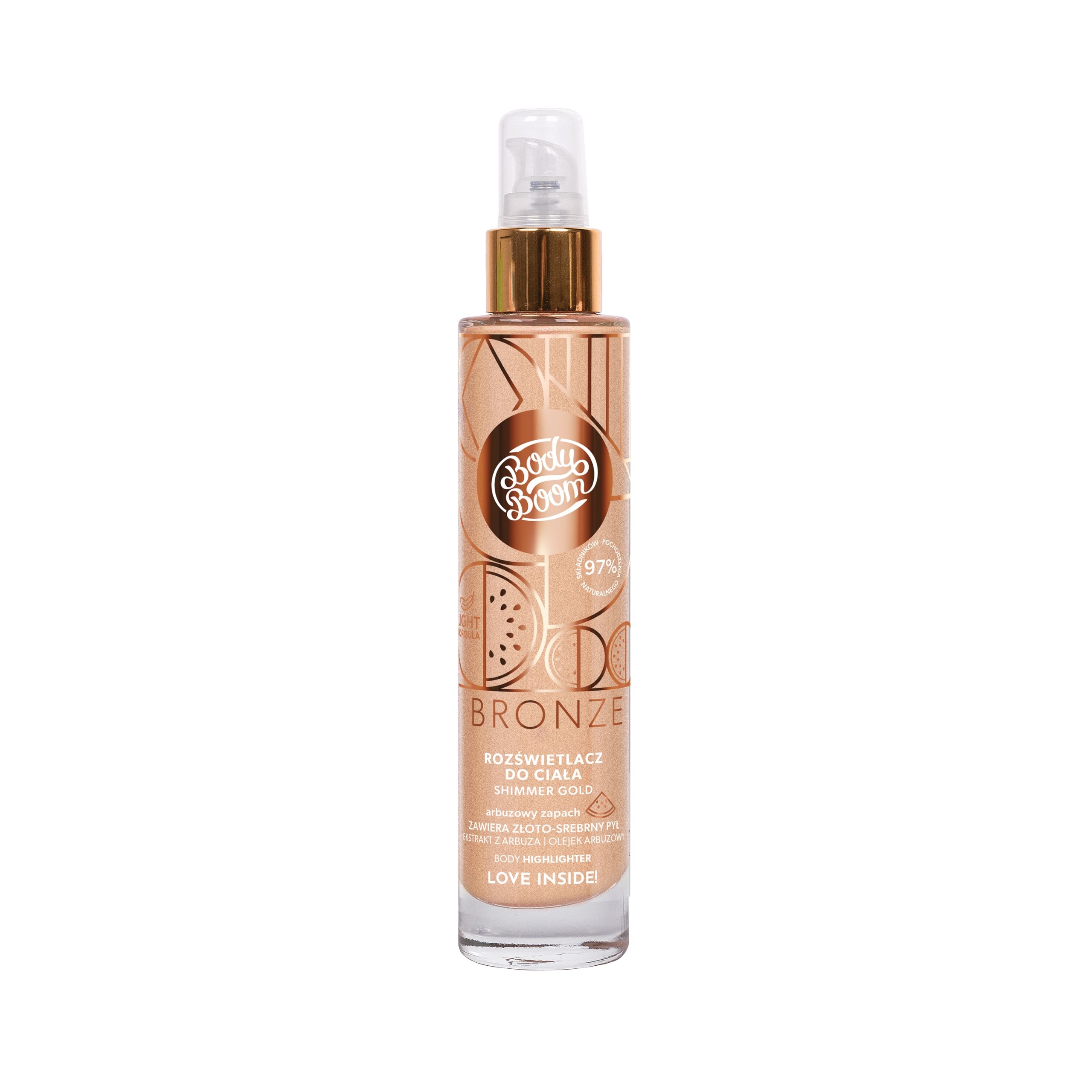 BodyBoom Rozświetlacz do ciała SHIMMER GOLD ekstrakt i olejek z arbuza 