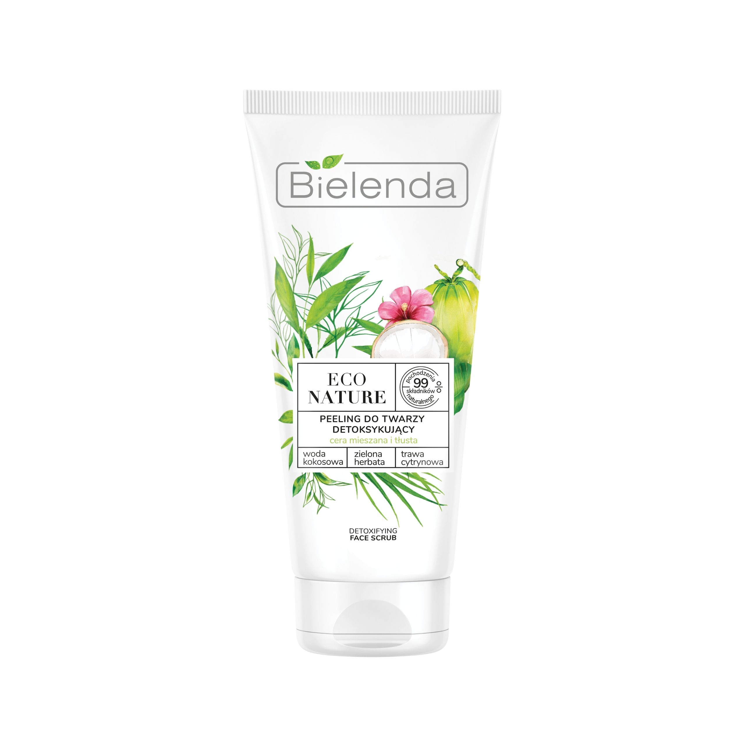 Bielenda Woda kokosowa + Zielona Herbata + Trawa Cytrynowa - peeling do twarzy detoksykujący