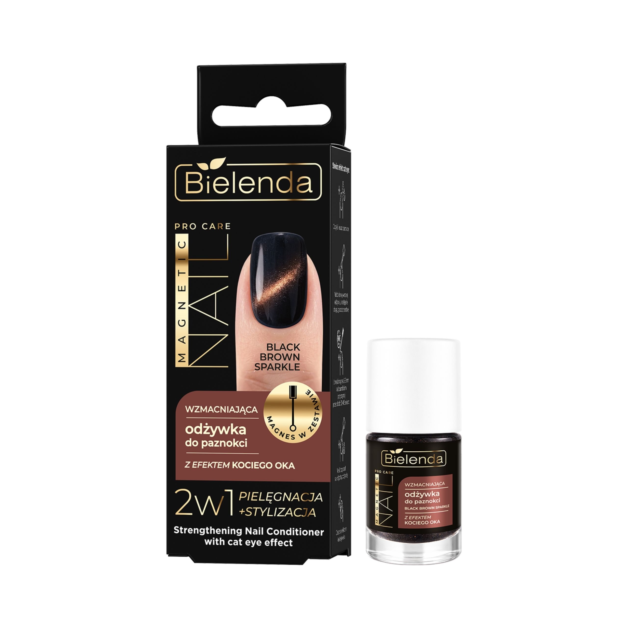 Bielenda Wzmacniająca odżywka do paznokci z efektem kociego oka - BLACK BROWN SPARKLE