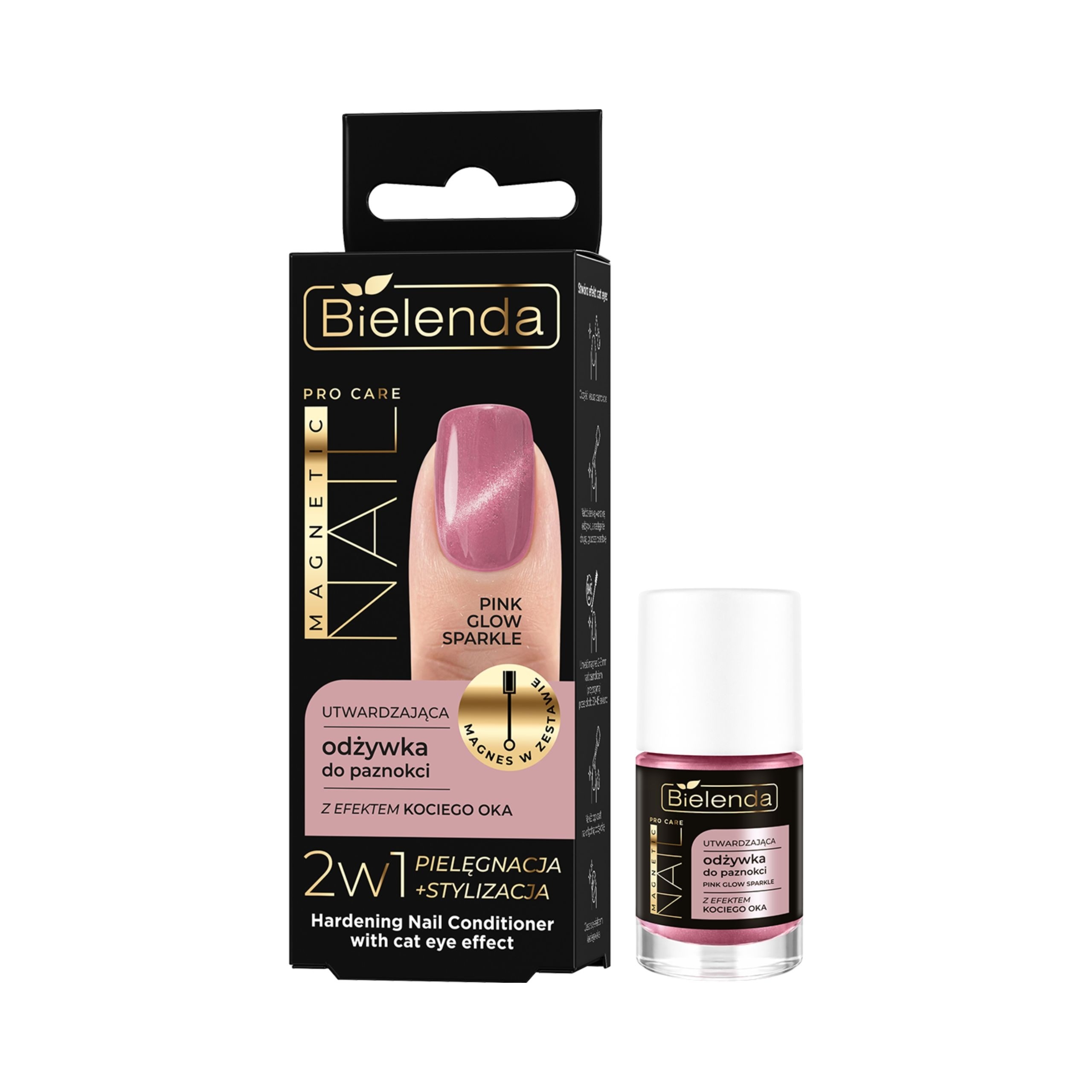 Bielenda Utwardzająca odżywka do paznokci z efektem kociego oka - PINK GLOW SPARKLE