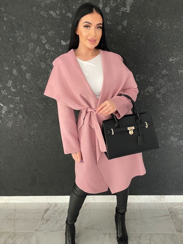 Płaszcz Wrzosowy Plus Size z Flauszu
