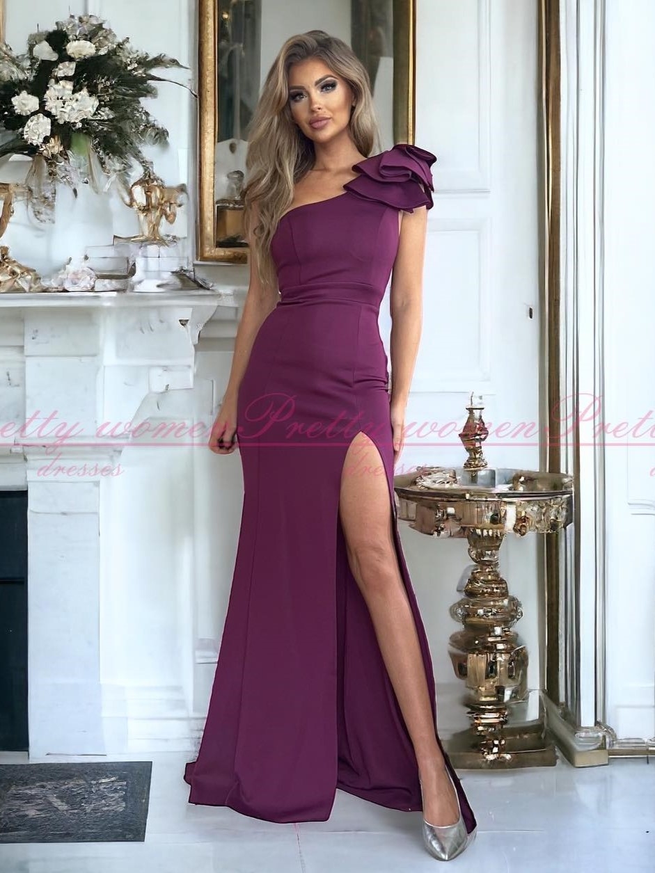 Suknia Maxi Dopasowana Albania Śliwkowa