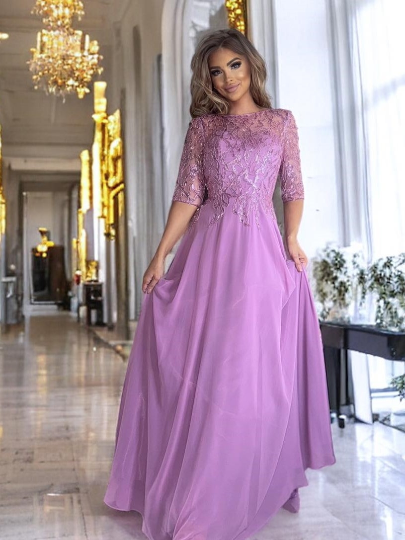 Sukienka Maxi Elsa Szyfonowa Wrzosowa