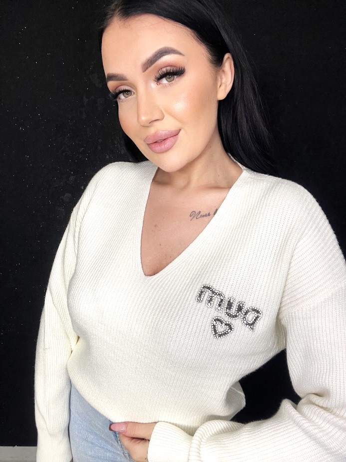 Sweter W Prążek Gładki Mua Ecru
