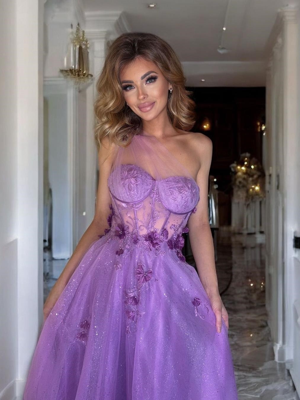 Suknia Maxi Tiulowa Estella Lilac