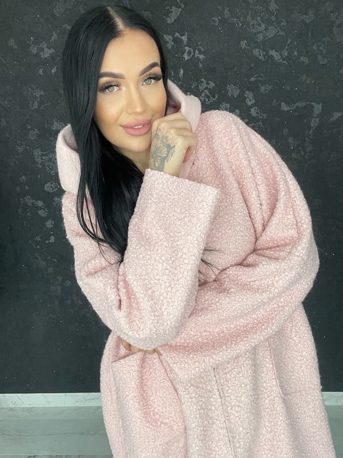Bluza Plus Size Supełkowa z Bukli Oversize Pudrowy Róż