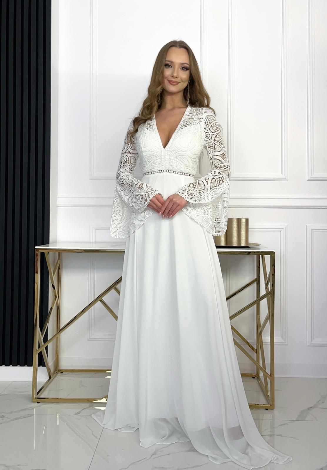 Sukienka Boho z Rękawkiem Melinda Biała