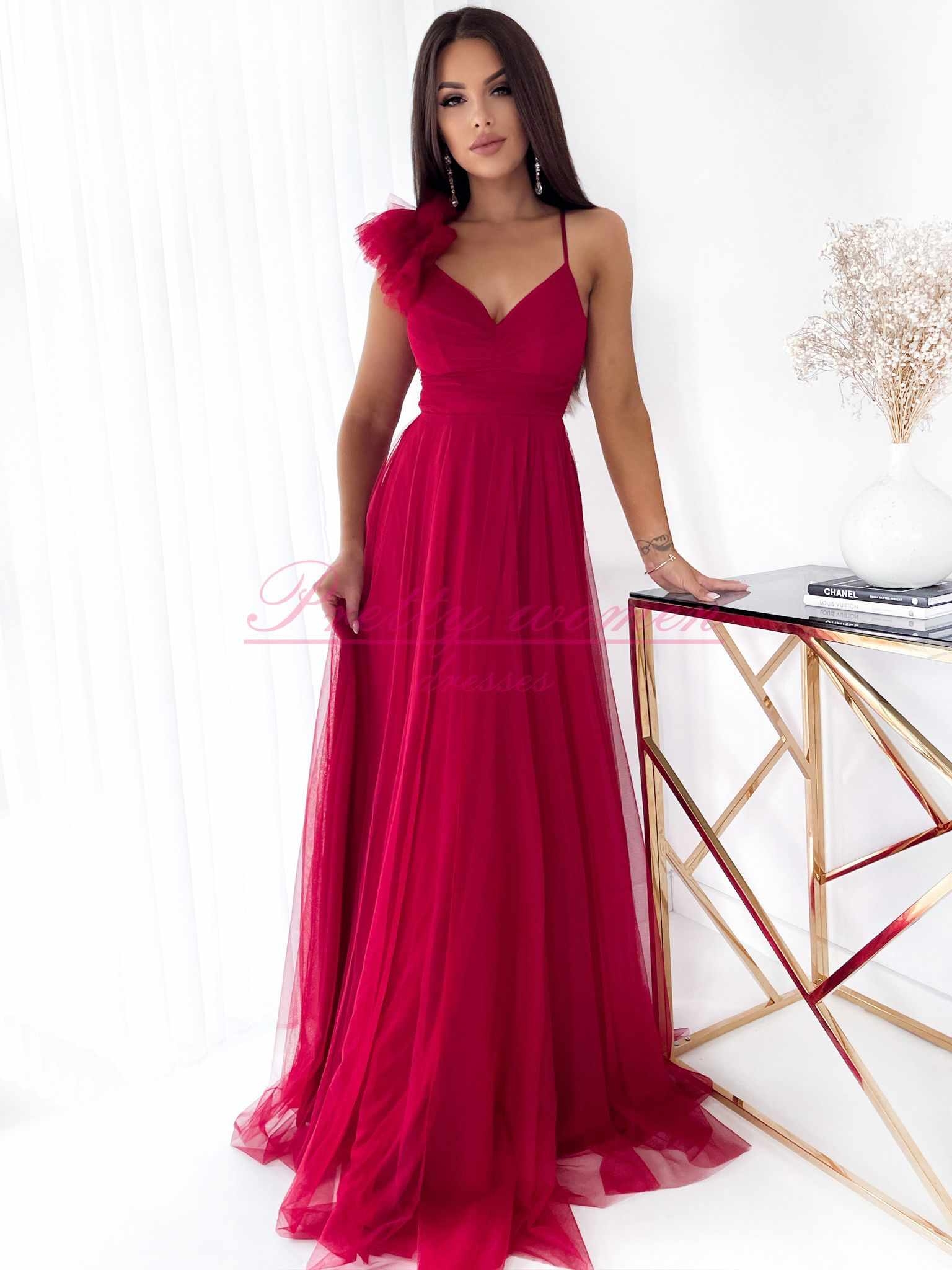 Sukienka Maxi Tiulowa Milagros Bordowa