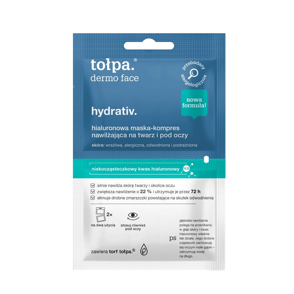 Tołpa. Hydrativ. Hialuronowa maska-kompres nawilżająca na twarz i pod oczy, 2x6 ml