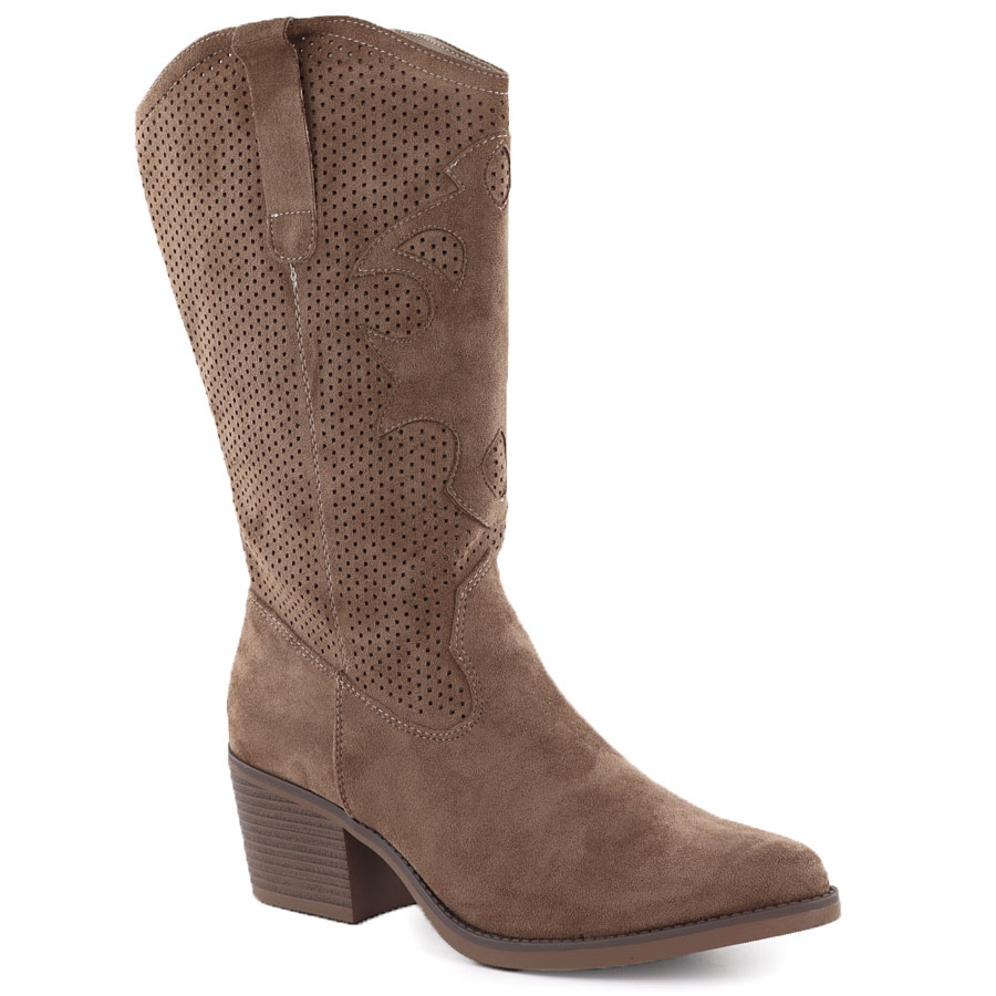 Kozaki damskie ażurowe kowbojki ciemny beż eVento 9450