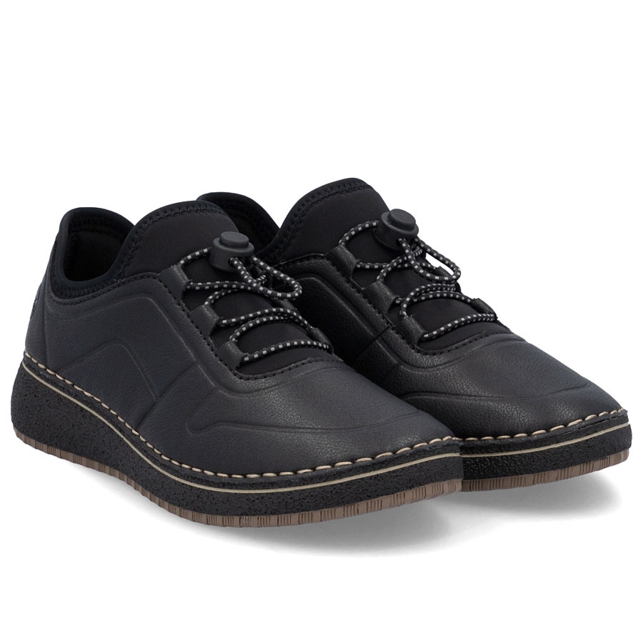 Skórzane półbuty damskie na podwyższeniu czarne Rieker 50960