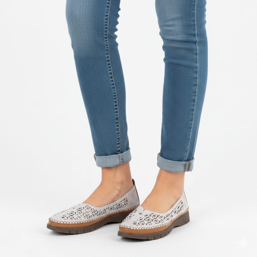 Skórzane półbuty damskie ażurowe szare Sergio Leone SP006