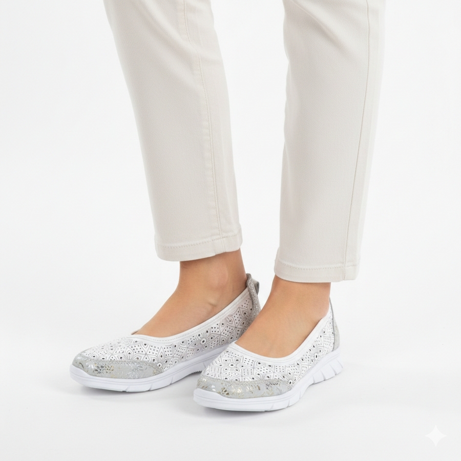Skórzane baleriny damskie ażurowe białe Jezzi 9997