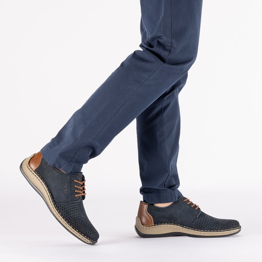 Skórzane półbuty ażurowe granatowe Rieker 05226