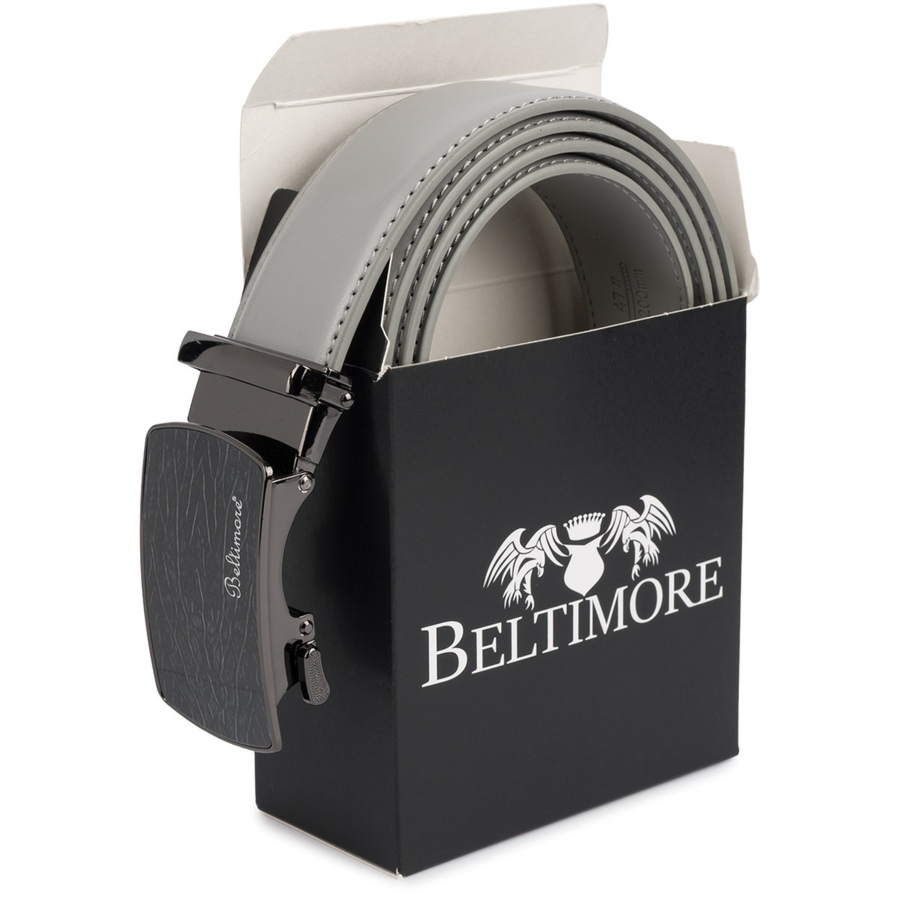 Pasek męski skórzany klamra automatyczna jasno szary Beltimore A45 : Kolory - szary, srebrny, Rozmiar pasków - r.130-145 cm