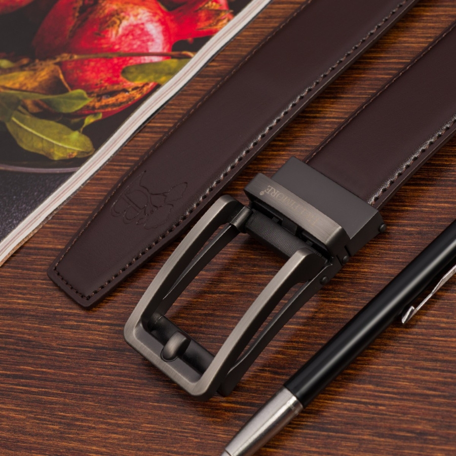 Pasek męski skórzany do spodni casual garnituru automat gładki ciemno brązowy Beltimore A41 : Kolory - brązowy, beżowy, Rozmiar pasków - r.120-135 cm