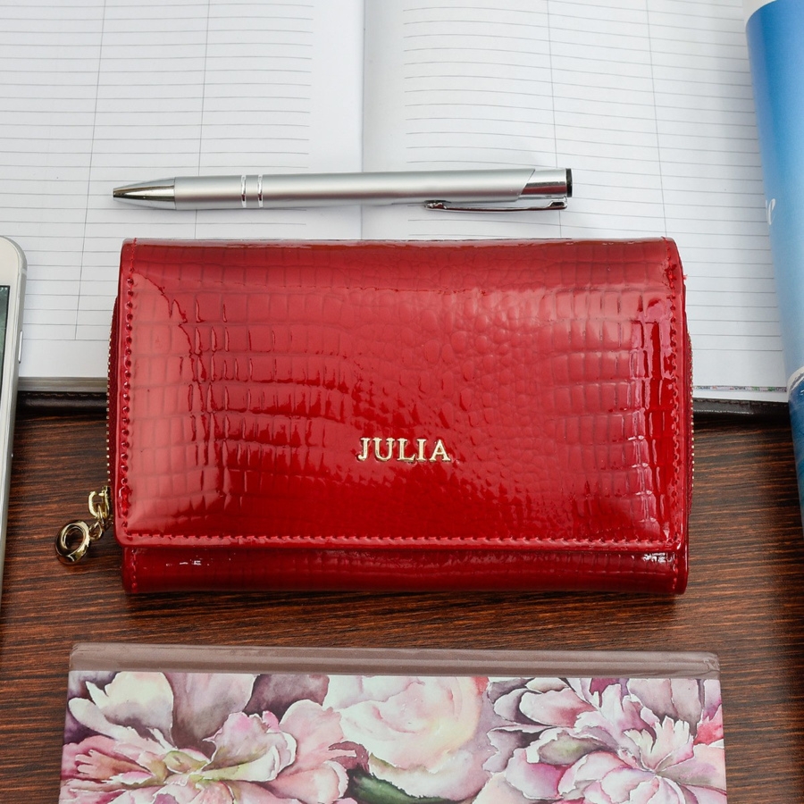 Portfel damski skórzany czerwony SKÓRA duży F57