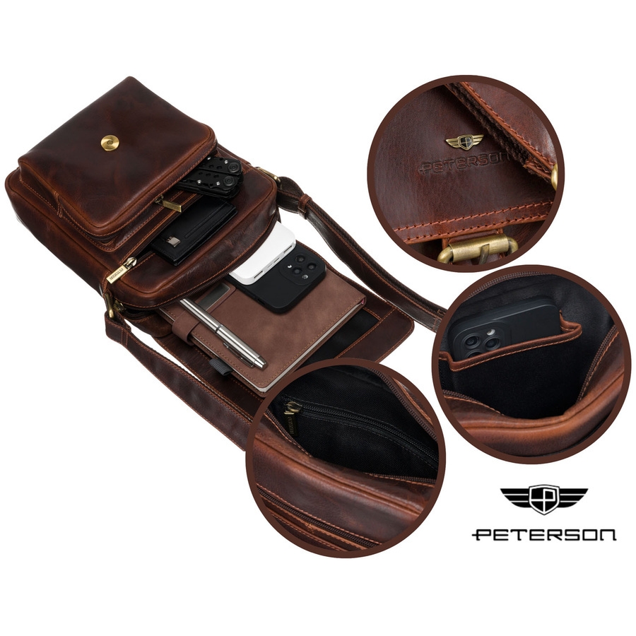 Skórzana torba Peterson PTN TB-012-WAX brązowa