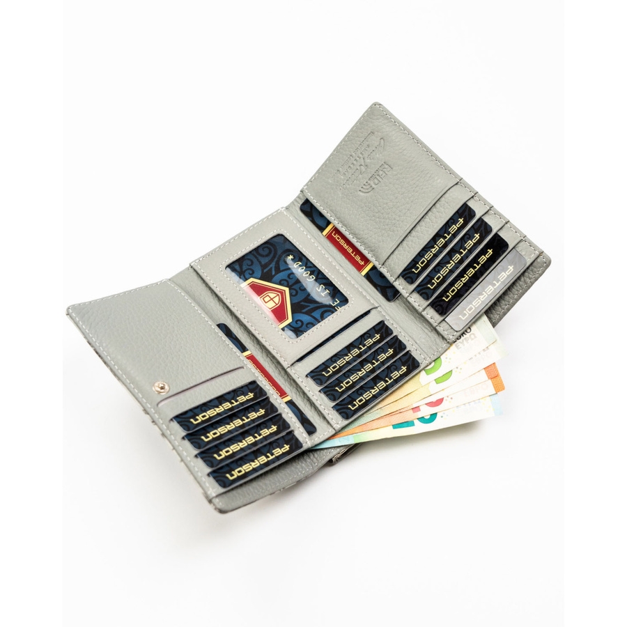 Biały portfel damski ze skóry ekologicznej i naturalnej z systemem RFID zamykany na bigiel i zatrzask PTN PX23-1-NPK Peterson