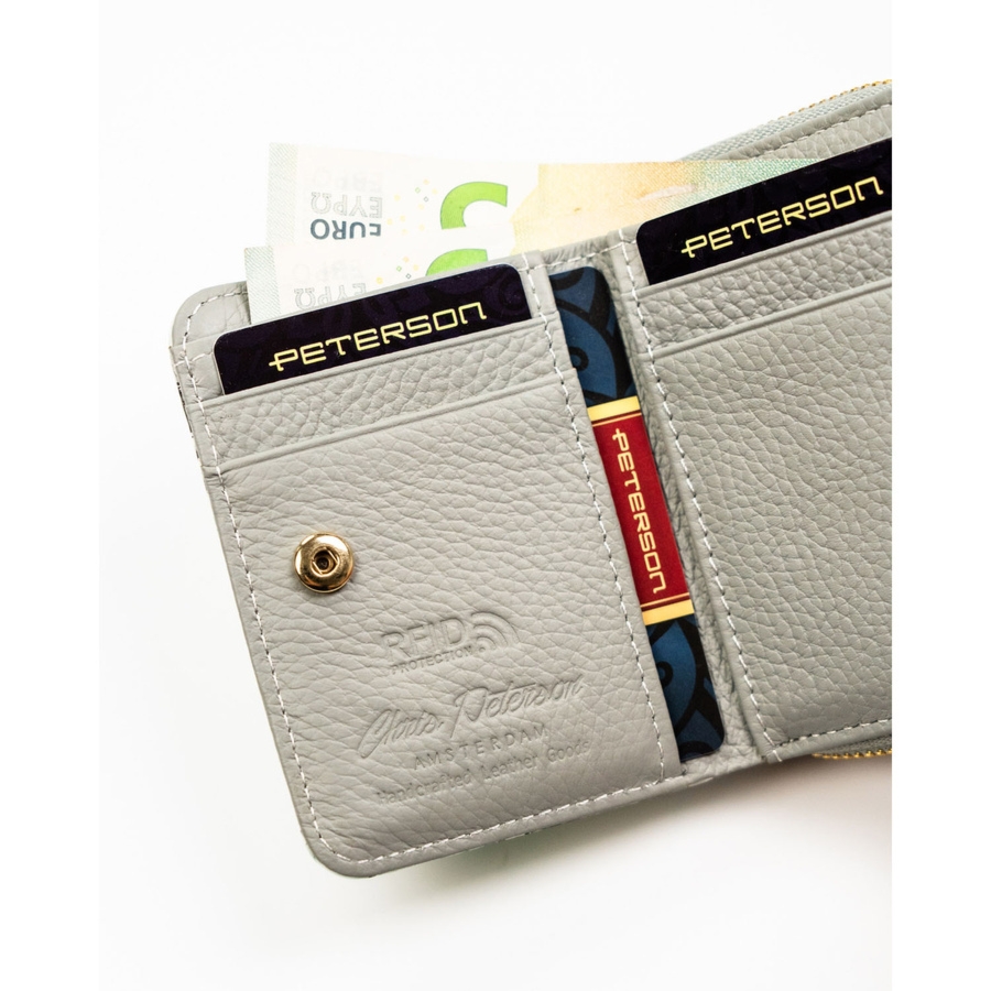 Mały, zielony portfelik damski ze skóry naturalnej z systemem RFID PTN PH33-LFL Peterson