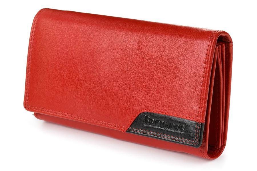 Damski skórzany portfel duży poziomy na suwak RFiD czerwony BELTIMORE 042