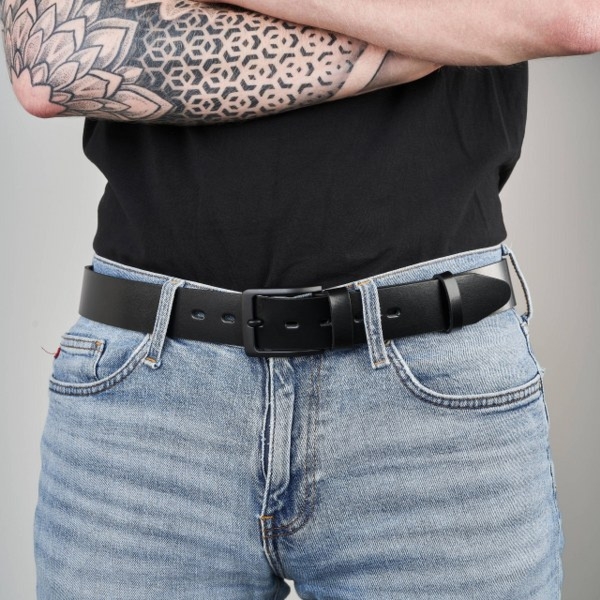 Pasek Męski Skórzany OPM-08 Brødrene Czarny 95 cm