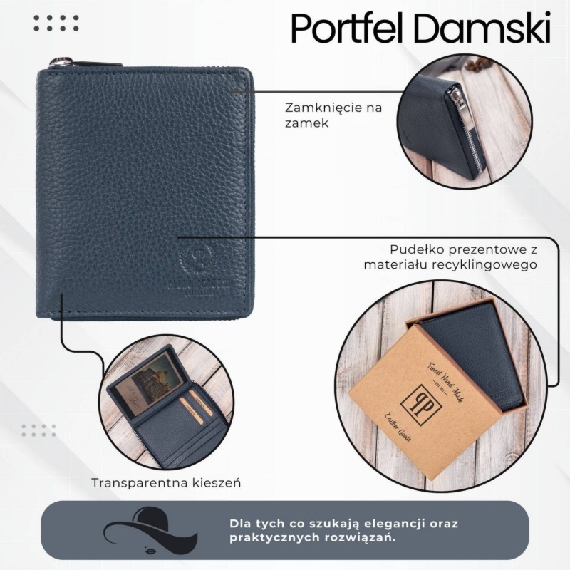 Portfel damski skórzana portmonetka na suwak RFID Paolo Peruzzi T-139-NV