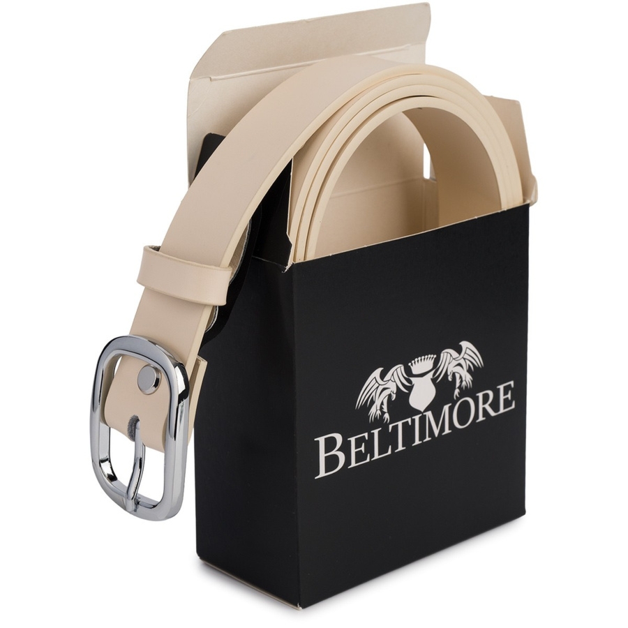 Skórzany damski pasek do spodni 3 cm beżowy skóra naturalna Beltimore U43 : Kolory - ecru, kremowy, Rozmiar pasków - r.85-100 cm