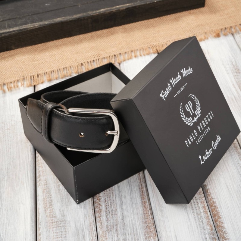 Pasek męski skórzany czarny z klasyczną srebrną klamrą 115 cm Paolo Peruzzi SI-42-BL-115